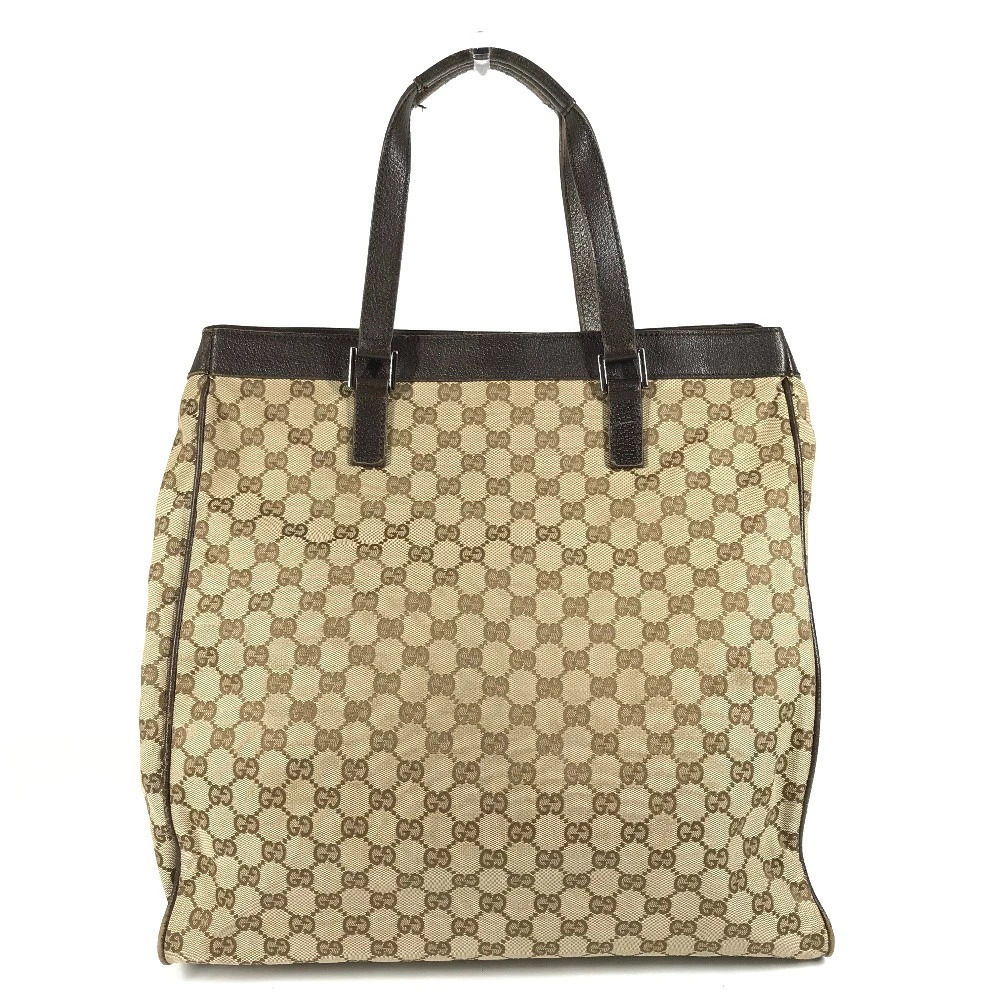 Gucci Leather Vertical Canvas Shoulder Beige GG Bag Tote Logo